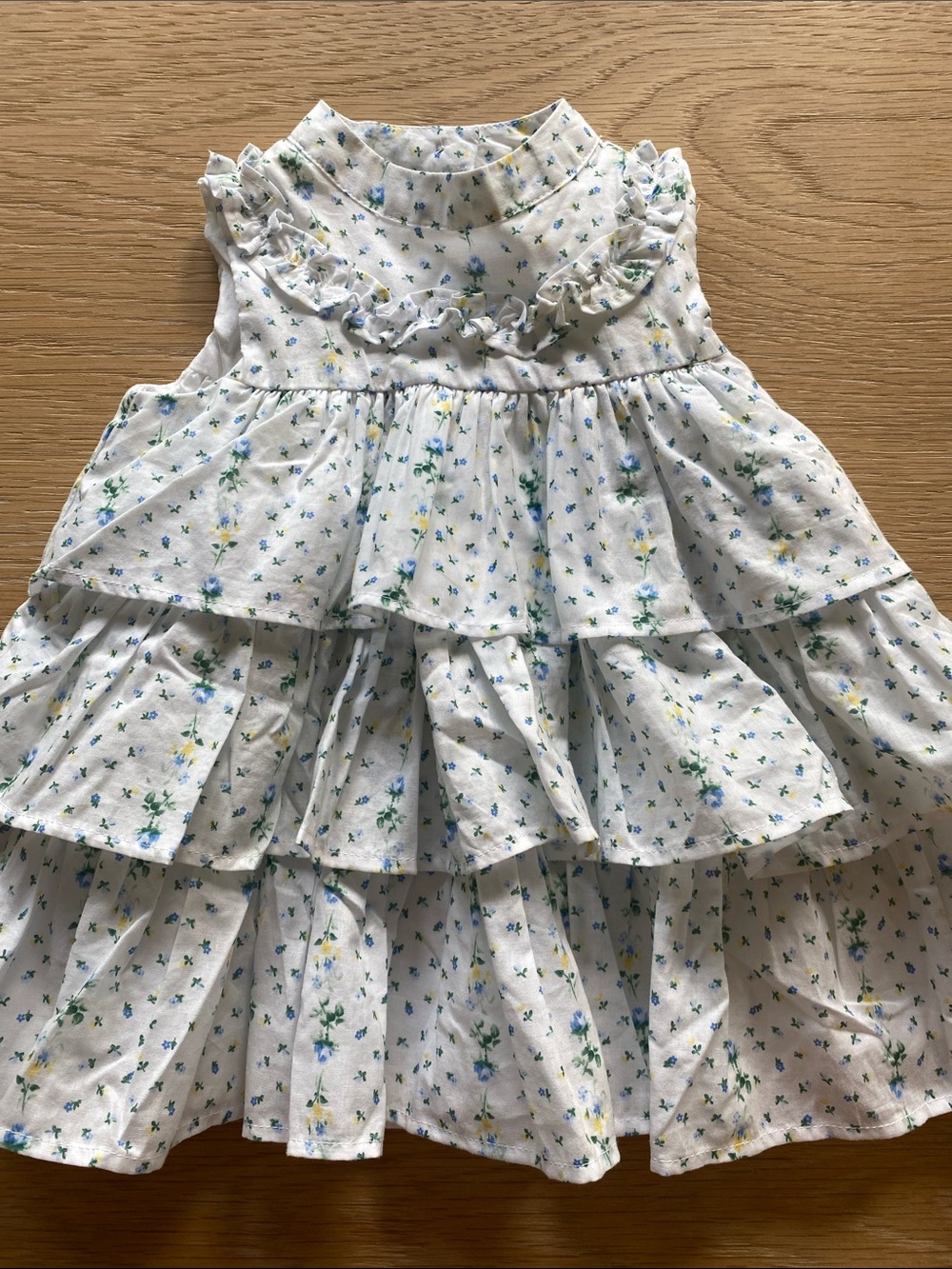 Janie and Jack White Dress with Blue and Yellow Floral Ruffles